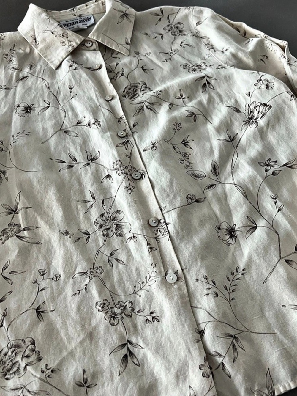 Pendleton Floral Button Down Shirt in Cream & Brown - Picture 2 of 9